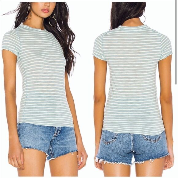 Nwt! Free People • Large L. Night Sky Stripe Tee in Sage Green - Picture 4 of 14
